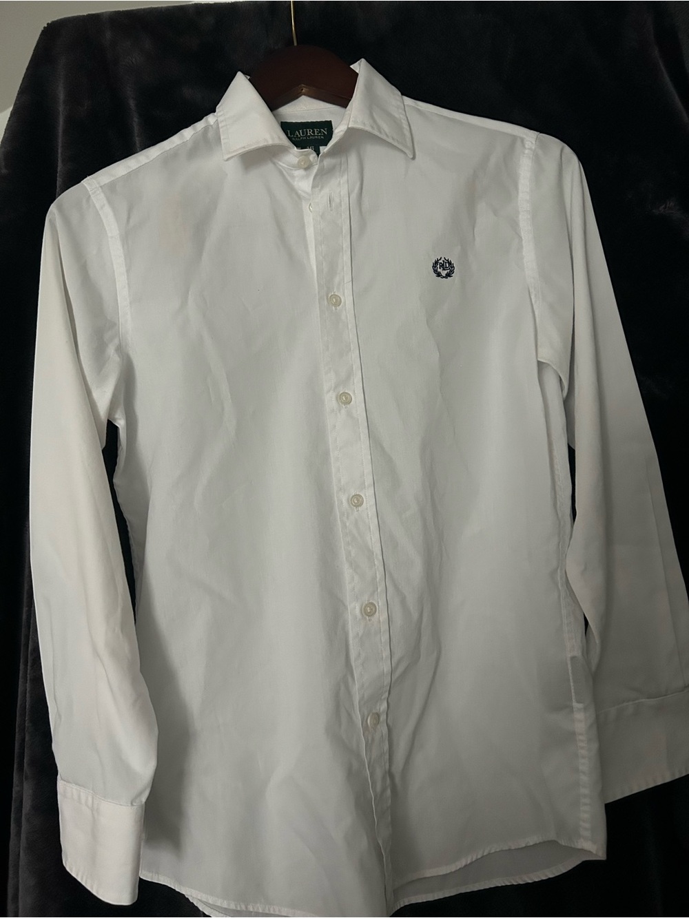 Ralph Lauren White Long-Sleeve Dress Shirt with Embroidered Crest